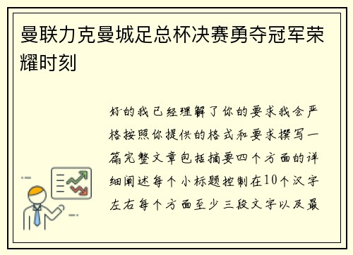曼联力克曼城足总杯决赛勇夺冠军荣耀时刻